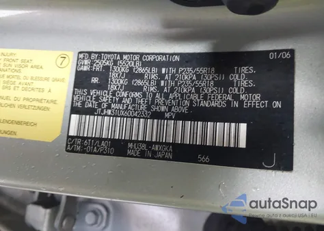 2006 Lexus Rx 400H из США, поврежденный, VIN JTJHW31UX60042332